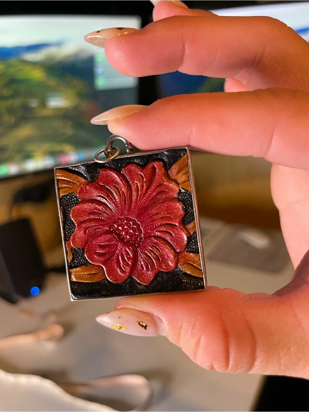 Vintage PB Sterling Silver and Material Flower Board Charm